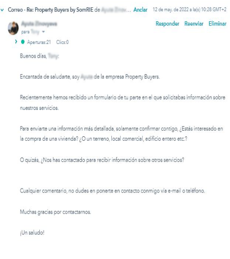 Ejemplo de email de primer contacto para inmobiliaria