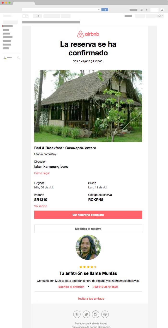 Ejemplo de Email Transaccional de Airbnb