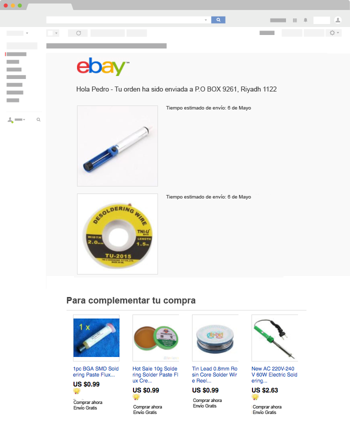 Ejemplo de Email Transaccional de ebay