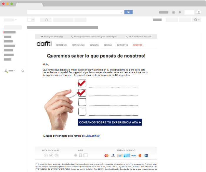 Ejemplo de Email Transaccional de Dafiti