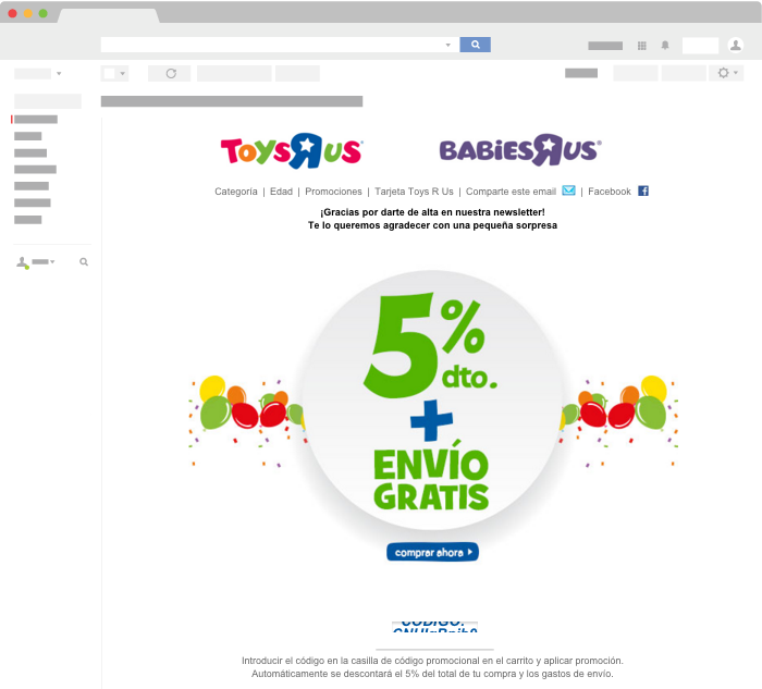Ejemplo de Email Transaccional de Toys