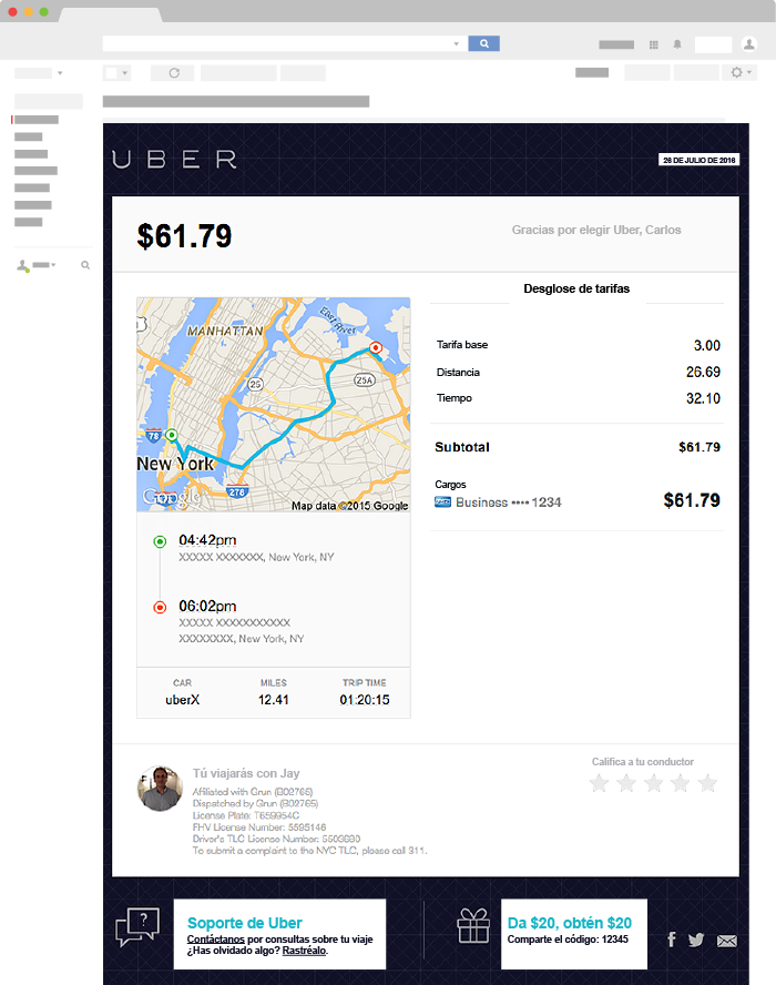 Ejemplo de Email Transaccional de Uber